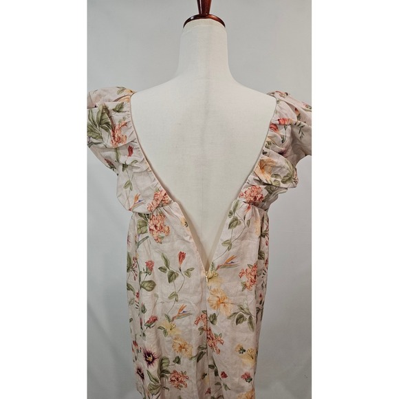 OPT NWT Womens Floral Linen Mini Dress Ruffle Sleeve Small Feminine Coquette - Picture 7 of 13
